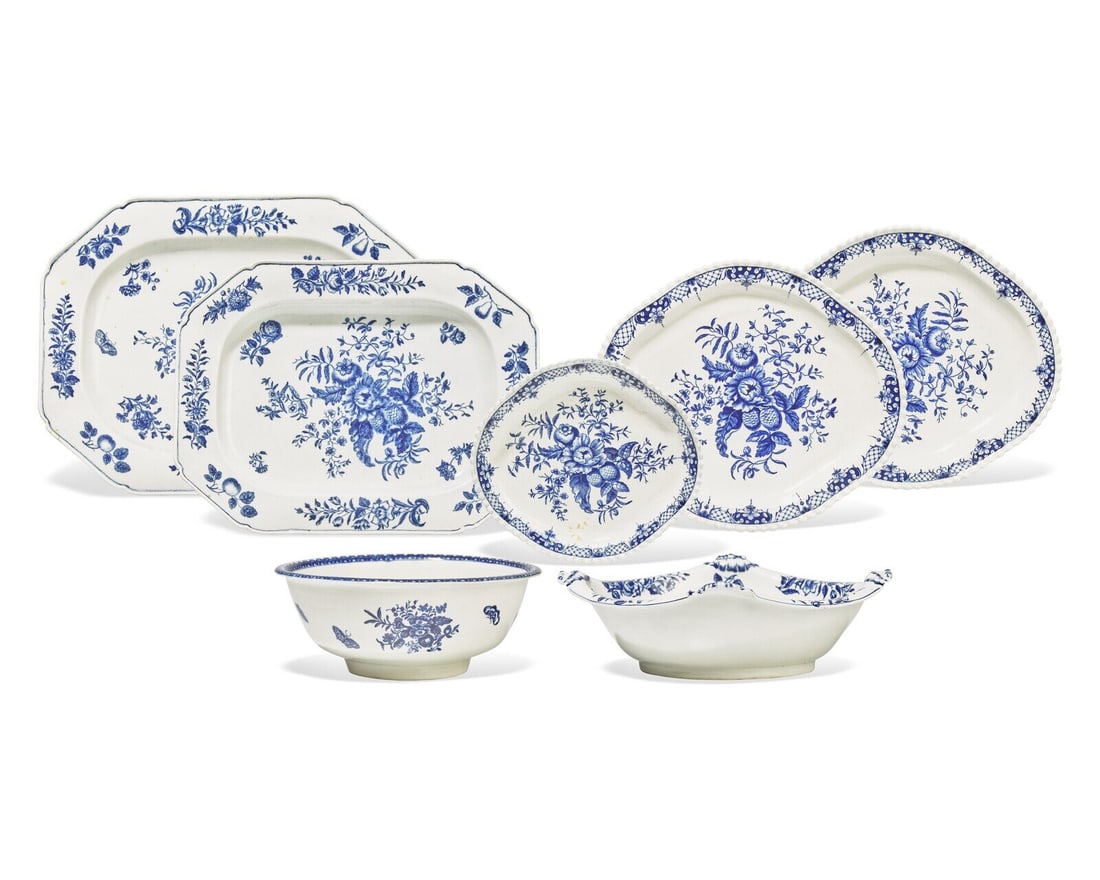 A Group of Seven Worcester Soft-Paste Porcelain "Pinecone" Table Articles (1 of 3)