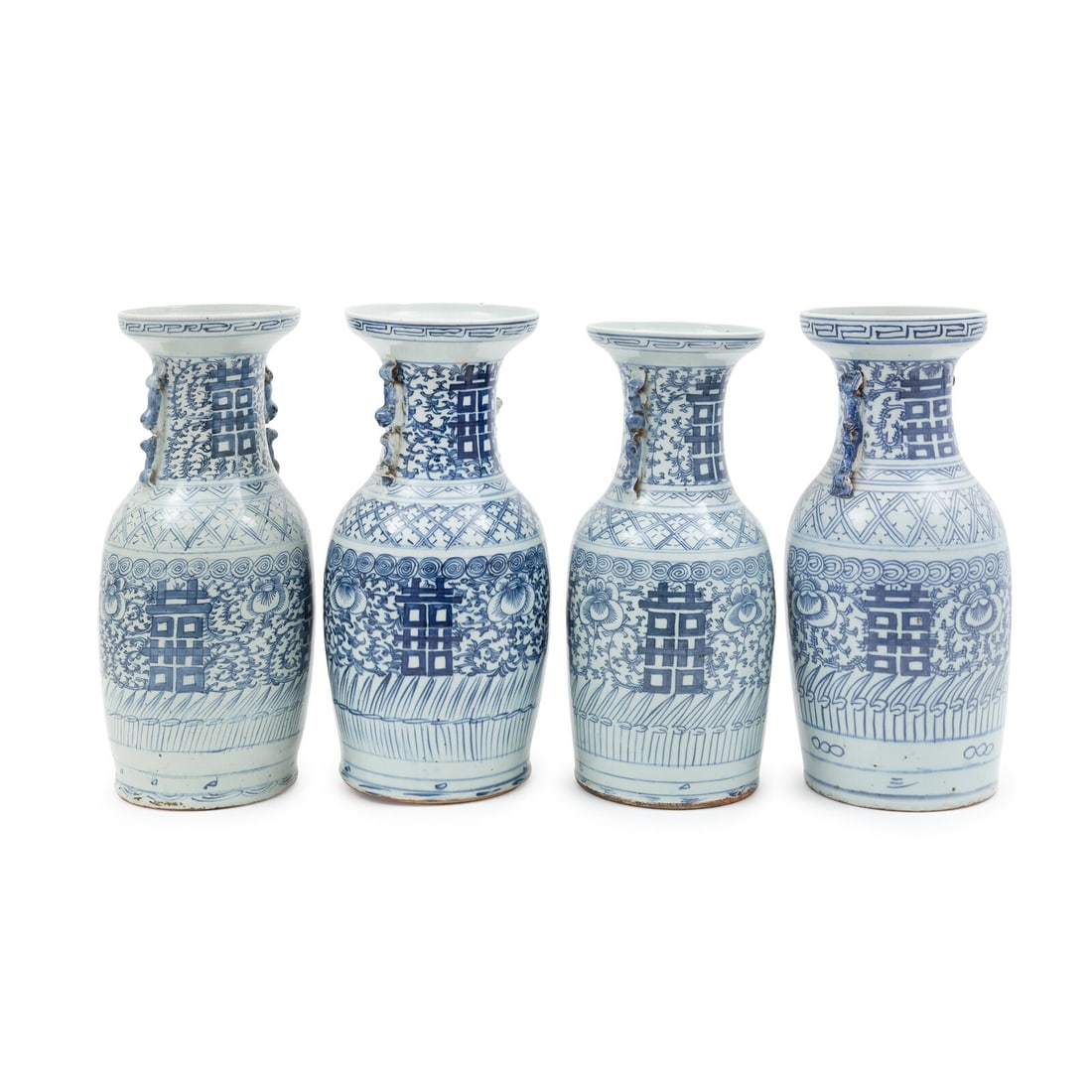 Four Chinese Blue and White Porcelain 'Double Happiness' Vases (1 of 2)