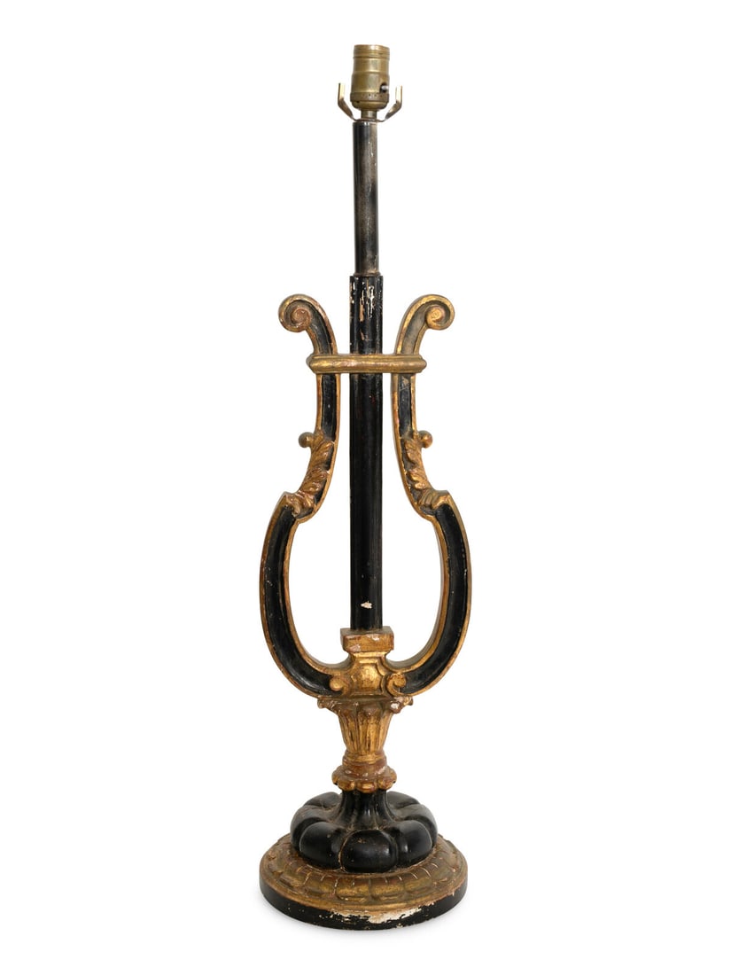A Italian Ebonized and Parcel-Gilt Harp-Form Lamp (1 of 2)