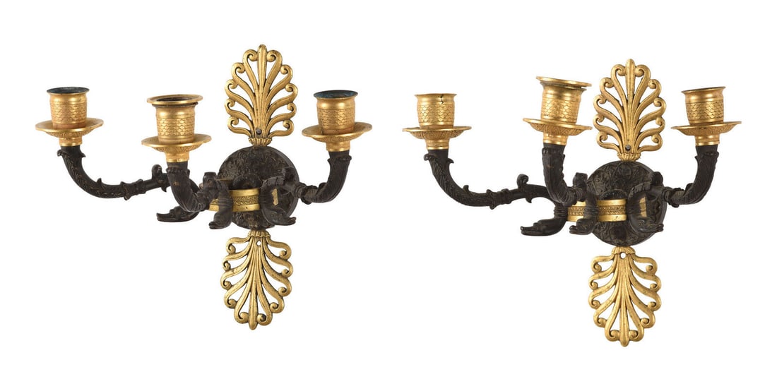 A Pair of Empire Style Three-Light Bronze Sconces (1 of 2)