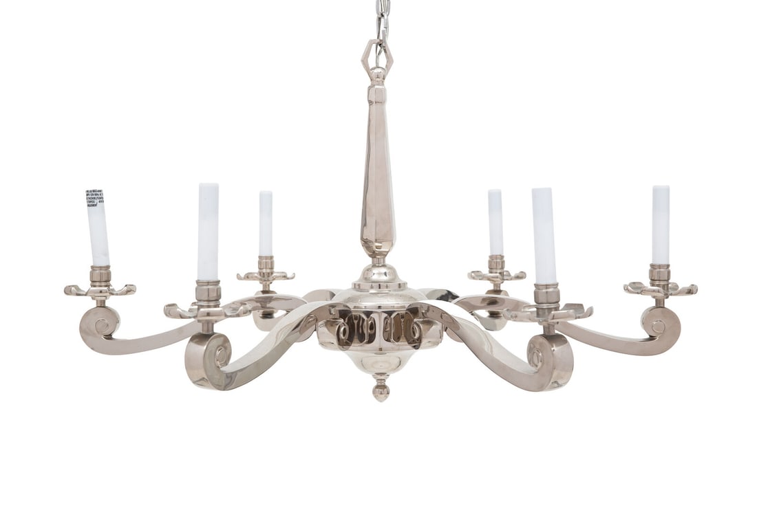 A Contemporary Nickel Plated Six-Light Chandelier (1 of 2)