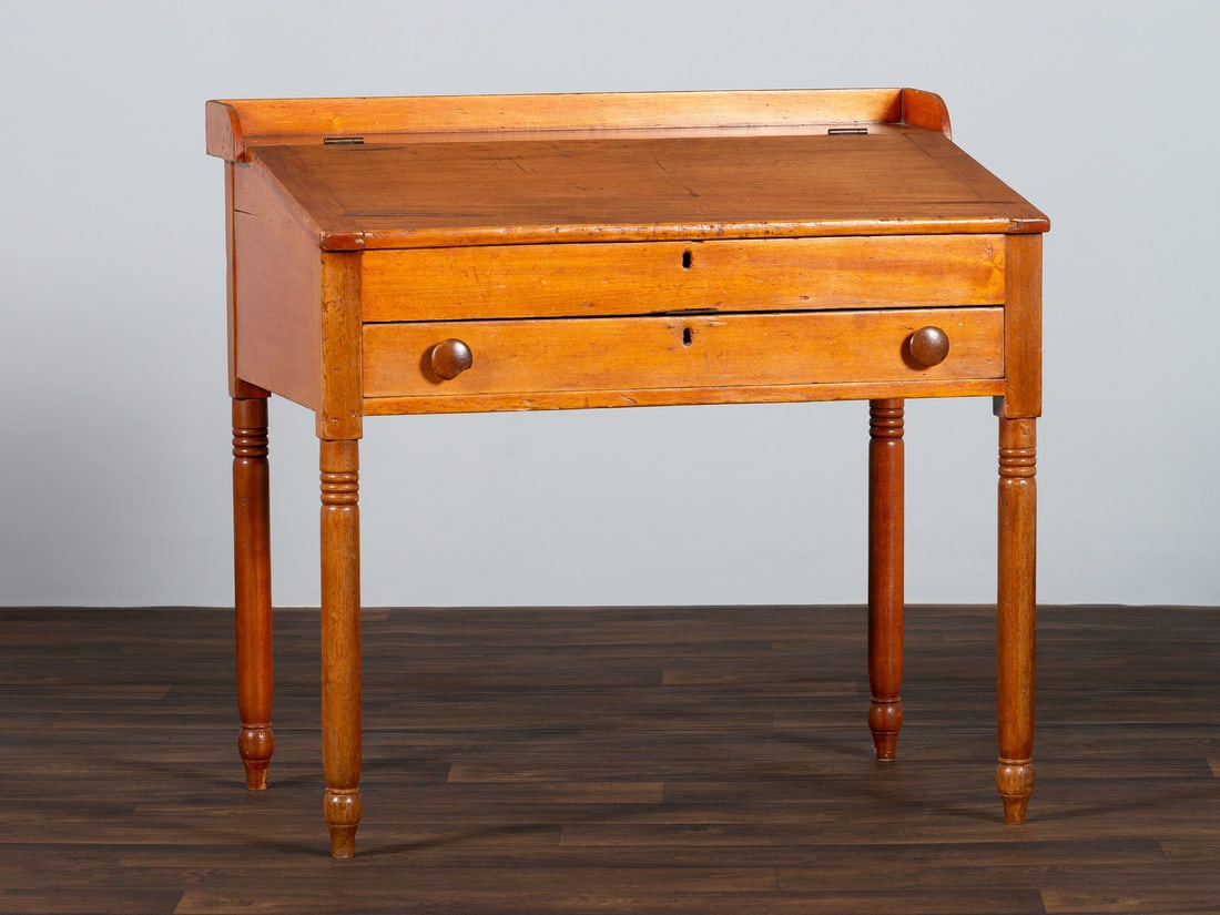 A Late Federal Red-Stained Pine One-Drawer Slant-Lid Schoolmaster's Desk (1 of 7)