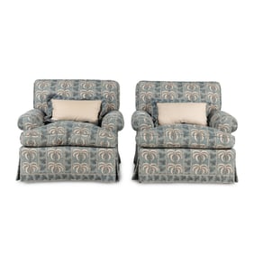 A Pair of Printed Cotton Upholstered Armchairs