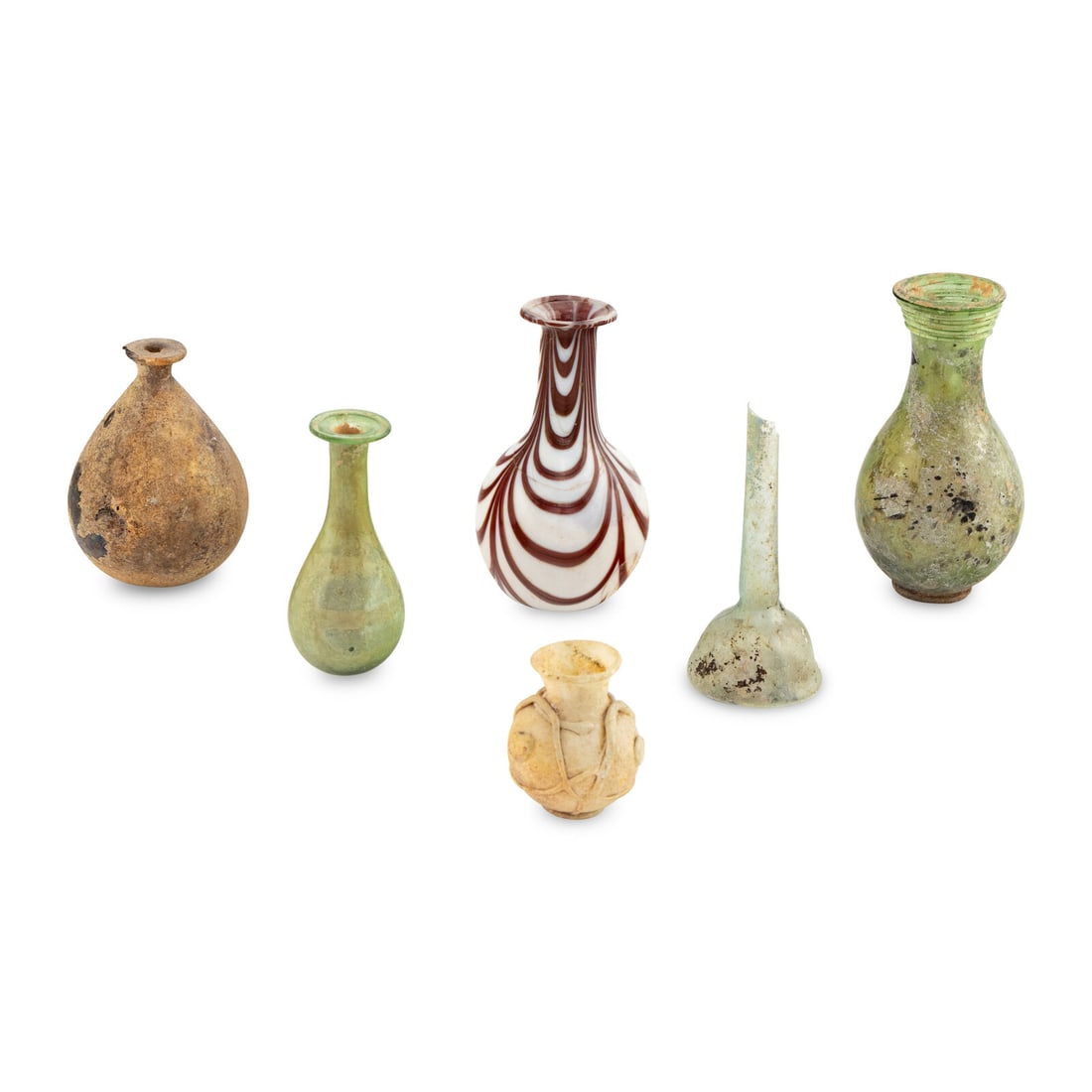Seven Greco-Roman Style Glass Vessels: Seven Greco-Roman Style Glass Vessels After the Antique, 20th Century Height of tallest vessel 16.5 cm (6 1/2 inches). Property from a California Private Collection This lot is located in Chicago.