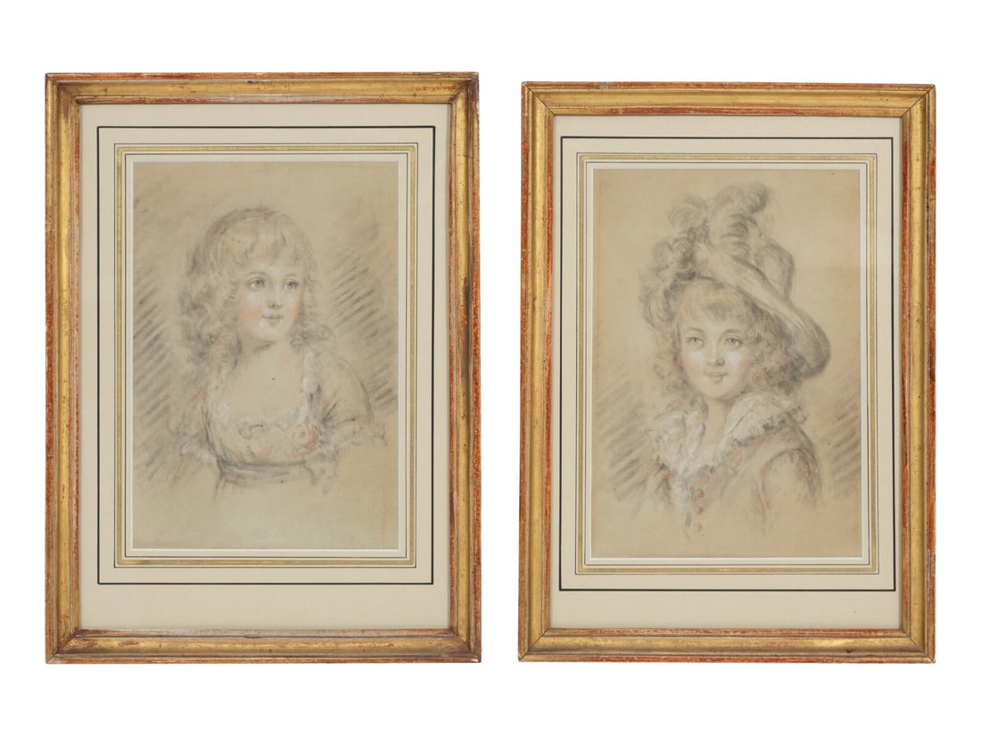 A Pair of French Pastel Portraits of a Young Girl and Young Boy: A Pair of French Pastel Portraits of a Young Girl and Young Boy 18th/19th Century In giltwood frames with parcel gilt French mattes. Height 15 x width 11 inches. Property from the Estate of Jill L. Le