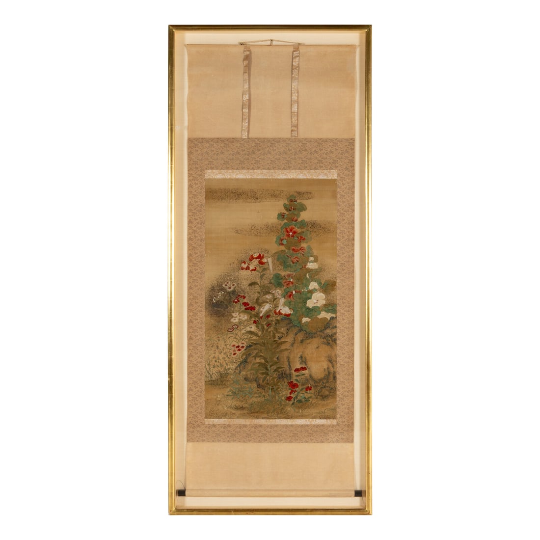 Japanese School: Japanese School Flowers ink and color, hanging scroll 82 x 34 inches. This lot is located in Chicago. Provenance Every lot in Sale 6571 - The Vault is being offered as-is and without further condition