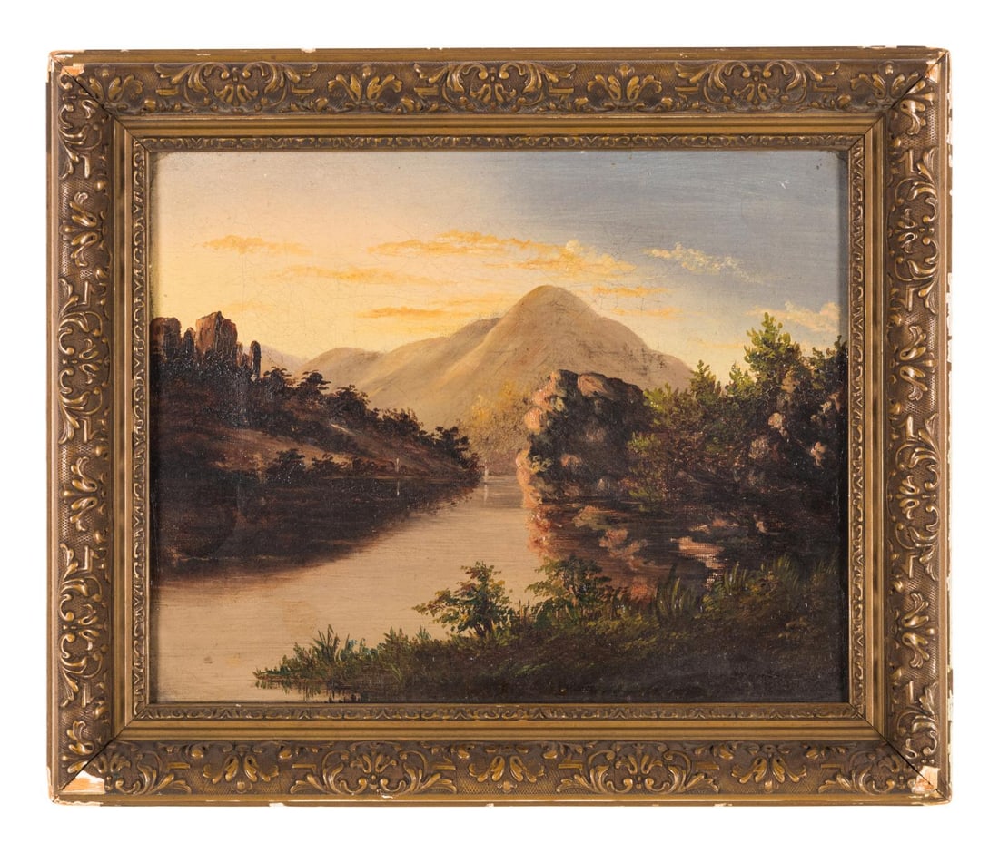 American School, 19th Century Mountain Lake: American School, 19th Century Mountain Lake oil on canvas 8 x 10 inches. This lot is located in Chicago. Provenance Every lot in Sale 6571 - The Vault is being offered as-is and without further condit