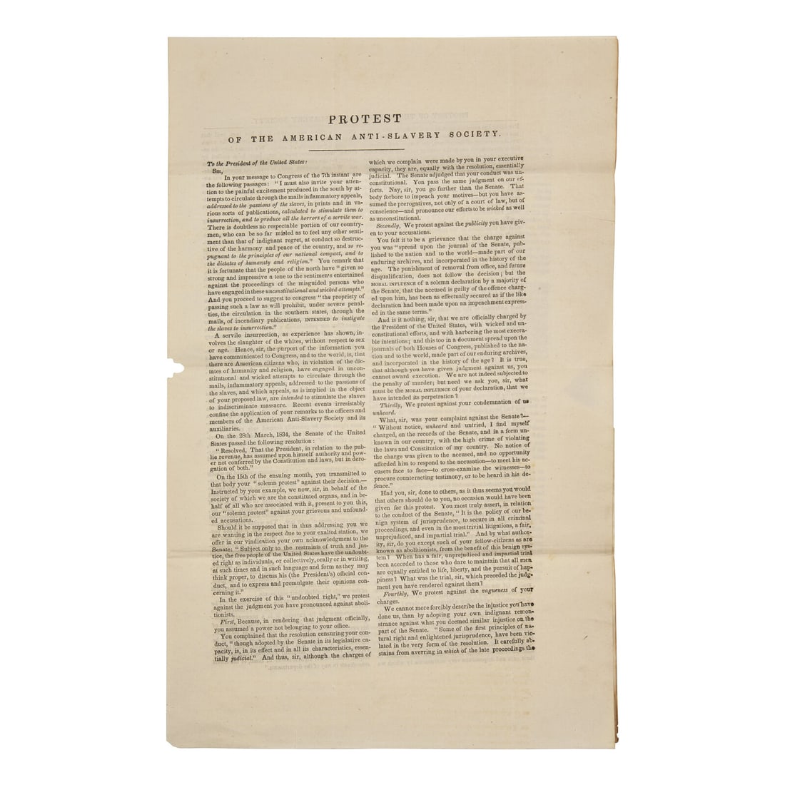 [African-Americana] [Jackson, Andrew] Protest of the American Anti-Slavery Society (1 of 3)