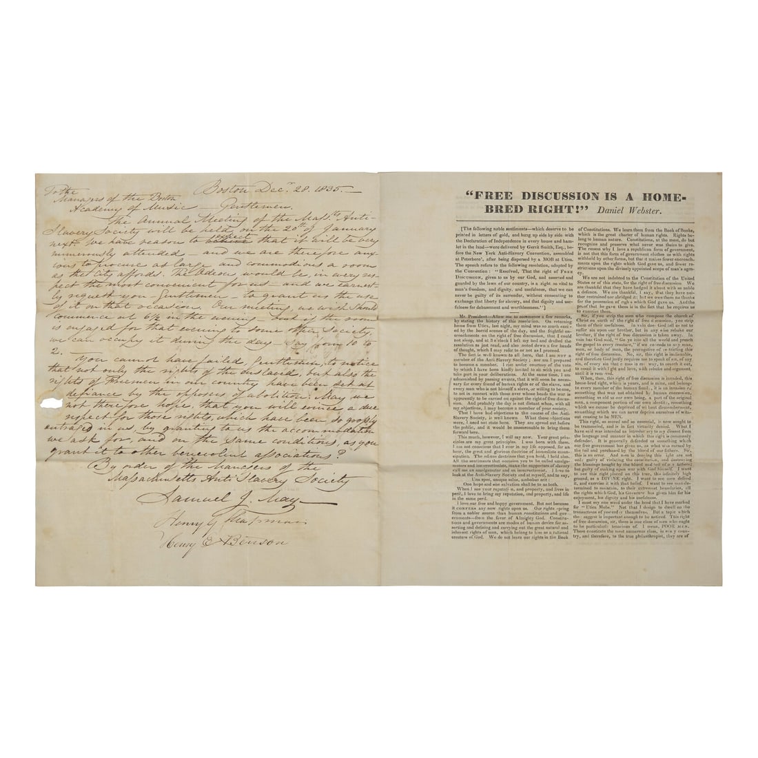 [African-Americana] May, Rev. Samuel J. Autograph Letter, signed on Verso of a Printed Circular (1 of 3)