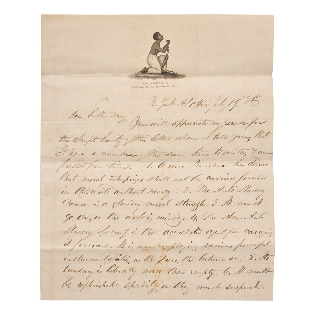 [African-Americana] [Reason, Patrick Henry] Stanton, Henry B. Autograph Letter, signed (1 of 3)