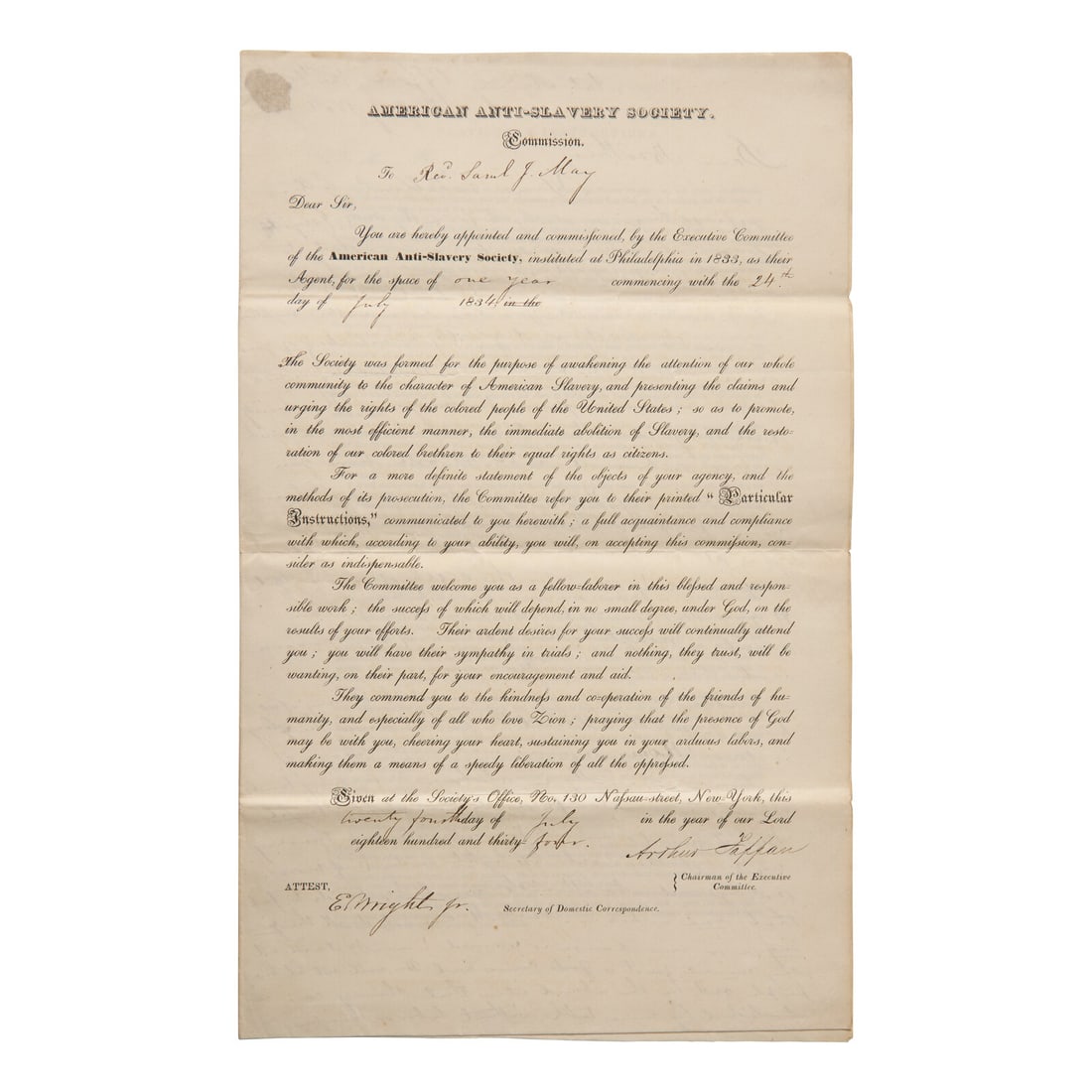 [African-Americana] Wright, Elizur, Jr., and Arthur Tappan. Abolitionist Rev. Samuel J. May's (1 of 2)