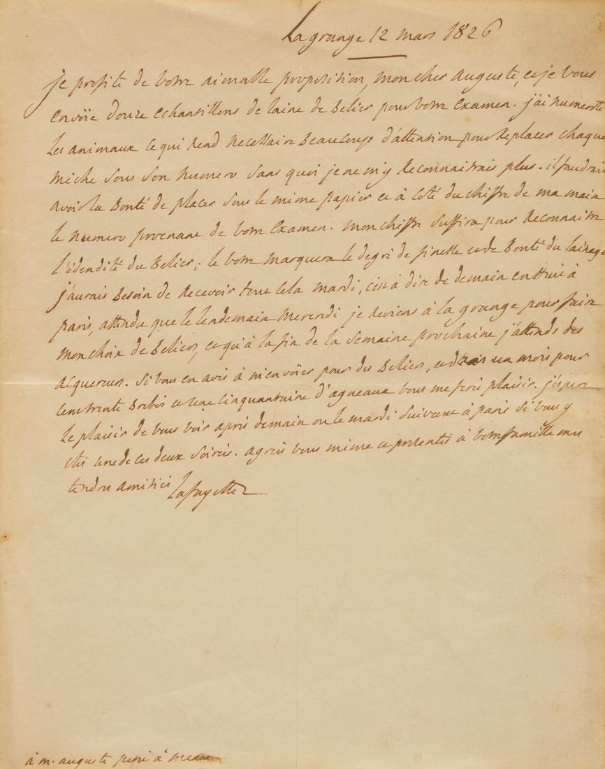 [American Revolution] Lafayette, Gilbert du Motier, Marquis de. Autograph Letter, signed (1 of 2)