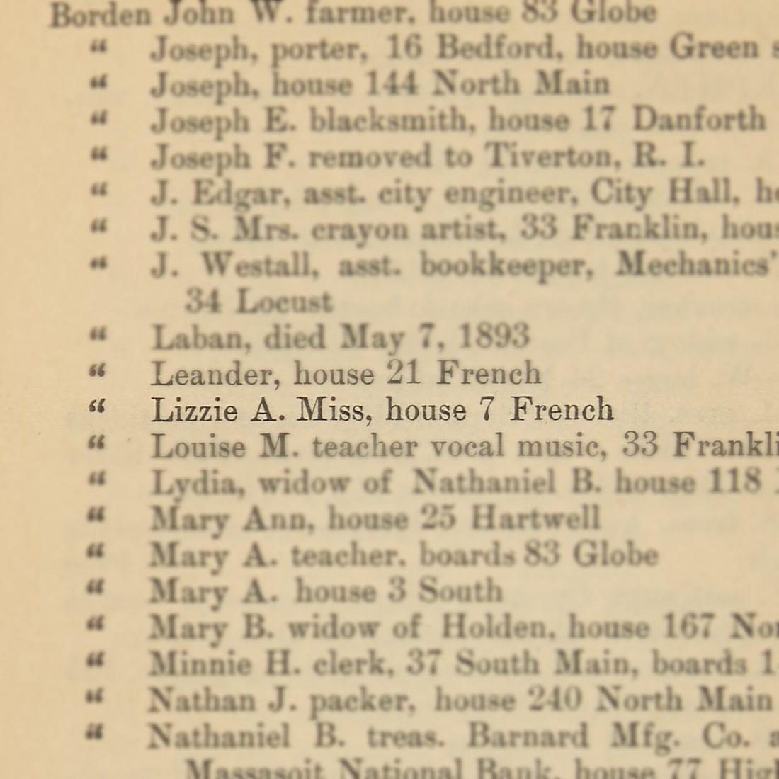 [Americana] [Borden, Lizzie] The Fall River Directory, 1892, 1893, 1894 (1 of 4)