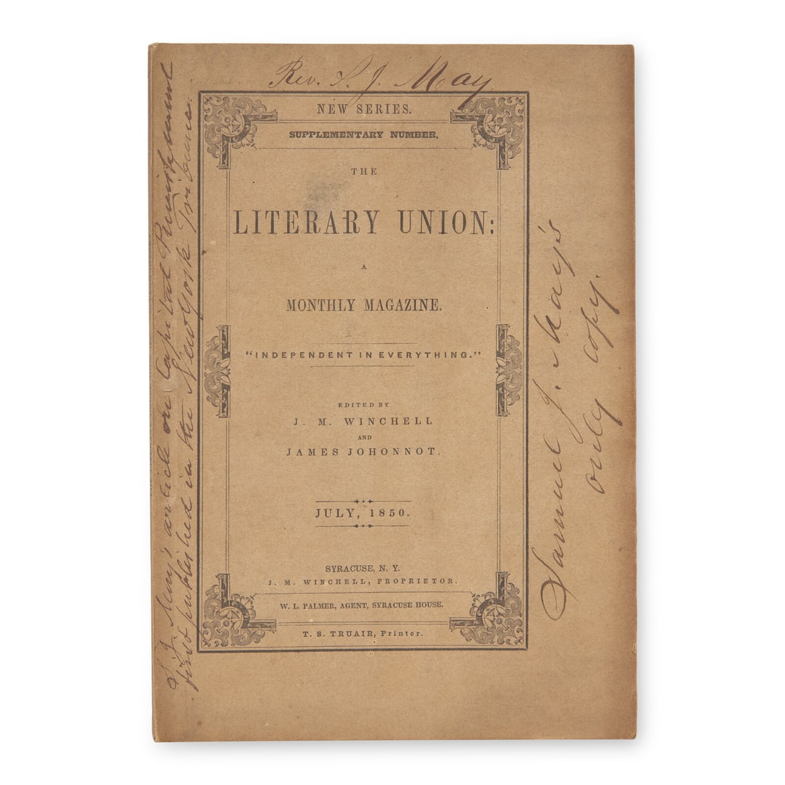 [Americana] [May, Samuel J.] The Literary Union: A Monthly Magazine: [Americana] [May, Samuel J.] The Literary Union: A Monthly Magazine "To redeem men from iniquity, to reform the vicious, to save the lost, will be the intention and tendency of any treatment, that tru