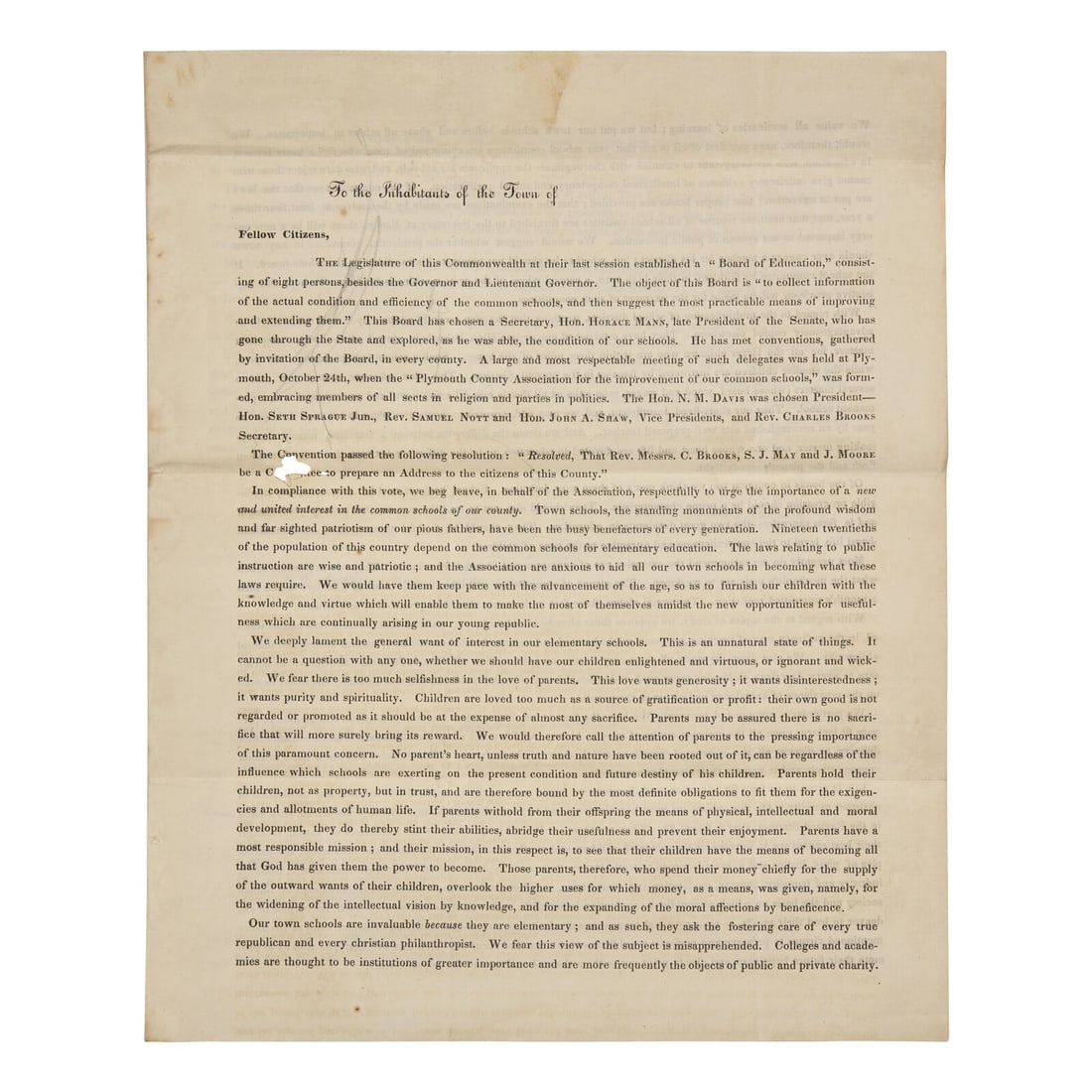 [Education] Brooks, Charles and Catherwood, Frederick. Printed Education Circular, with a Short: [Education] Brooks, Charles and Catherwood, Frederick. Printed Education Circular, with a Short Autograph Note Education Reformer Charles Brooks Writes to Abolitionist Rev. Samuel J. May on a Printed 
