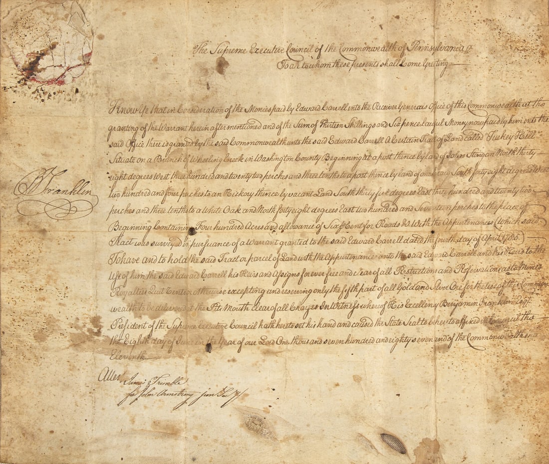 [Franklin, Benjamin] Franklin, Benjamin. Manuscript Document, signed (1 of 2)