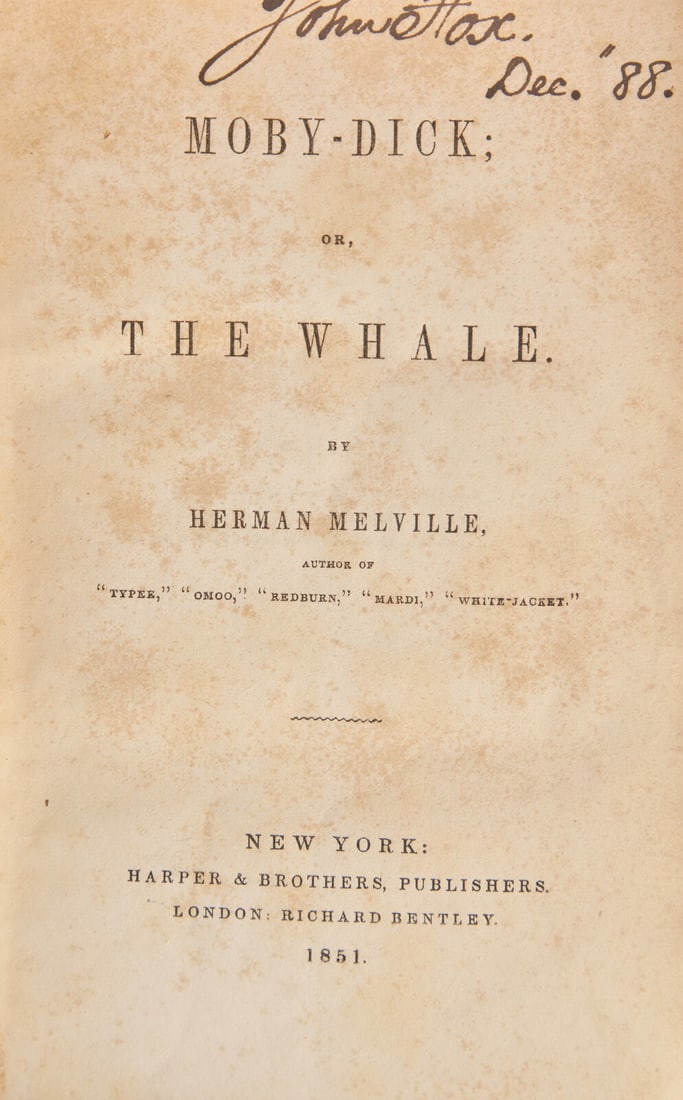 [Literature] Melville, Herman. Moby-Dick; or, The Whale: [Literature] Melville, Herman. Moby-Dick; or, The Whale New York: Harper & Brothers/London: Richard Bentley, 1851. First American edition. 8vo. xxiii, (i), 634, (1, Epilogue) pp., without rear ads