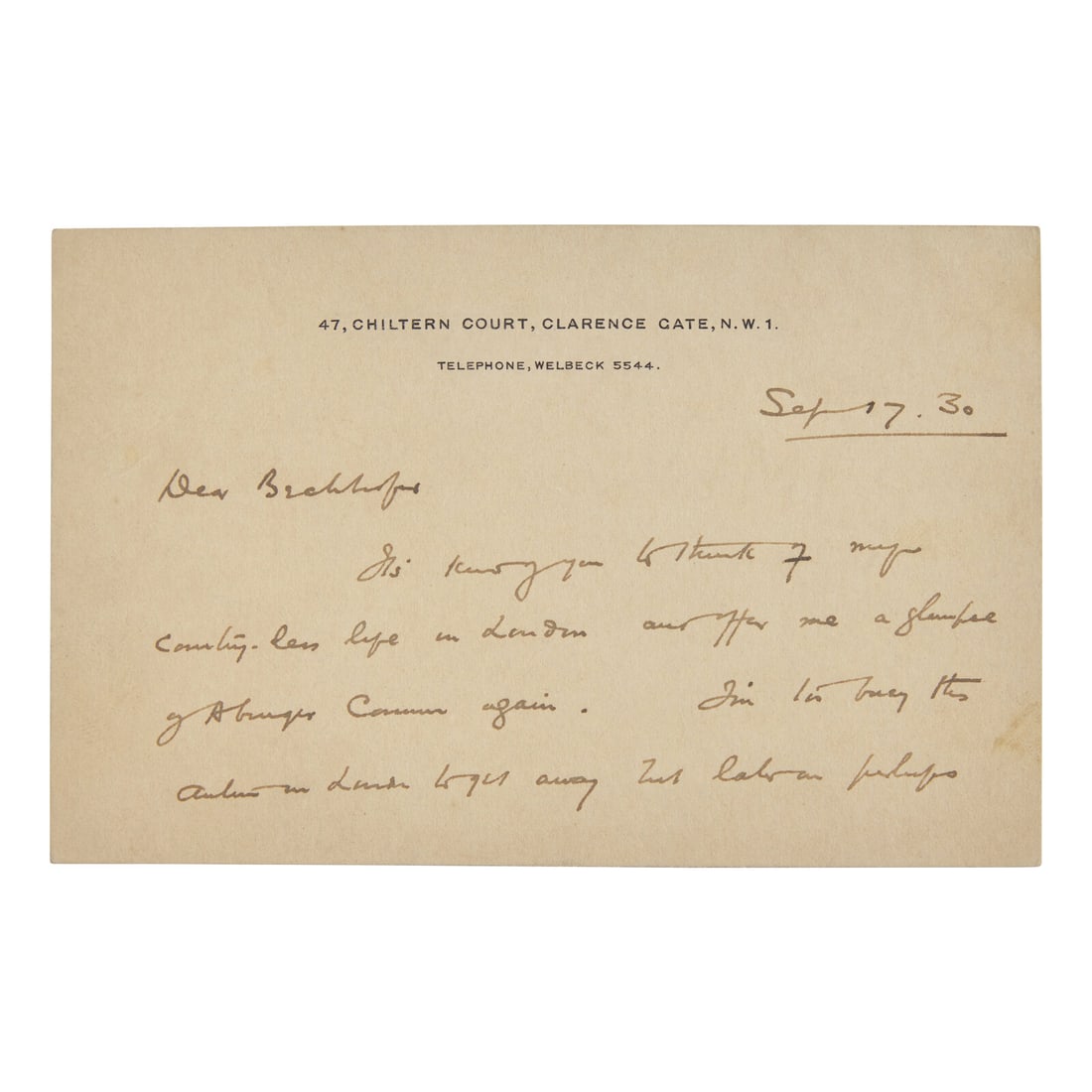 [Literature] Wells, H.G. Autograph Letter, signed (1 of 2)