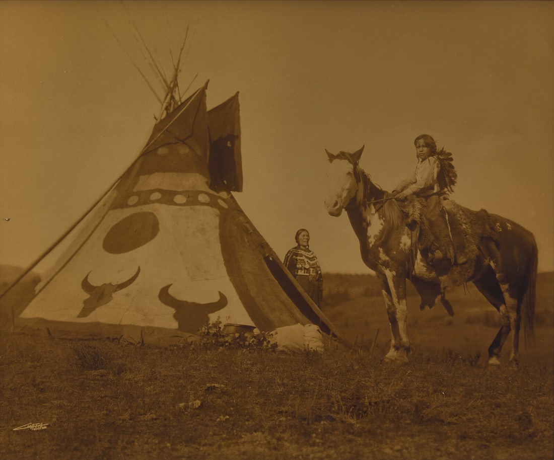 [Native-Americana] Curtis, Edward. A Painted Tipi-Assiniboin: [Native-Americana] Curtis, Edward. A Painted Tipi-Assiniboin (St. Paul, Minnesota): Christopher Cardoza Fine Art, 2012 (original negative, 1926). Signed in negative "Curtis CCP 2000". Goldtone photogr