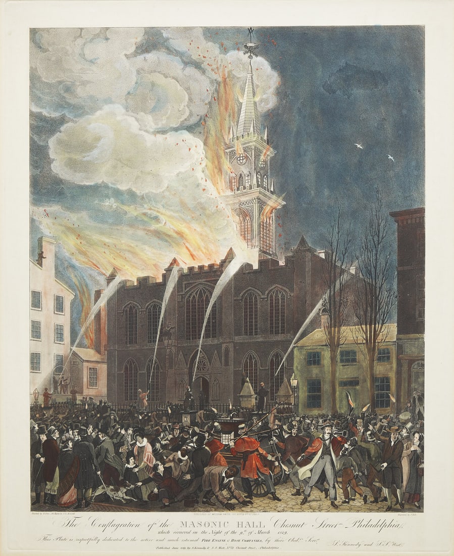 [Philadelphia] The Conflagration of the Masonic Hall Chestnut Street Philadelphia. which occurred on (1 of 4)