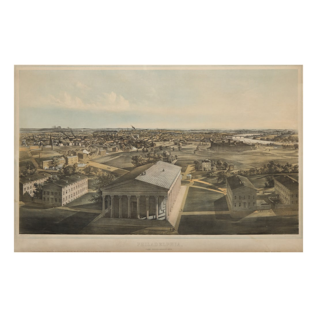[Philadelphia] Hill, John William, and Benjamin Francis Smith. Philadelphia, From Girard: [Philadelphia] Hill, John William, and Benjamin Francis Smith. Philadelphia, From Girard College-1850 (New York): Francis Smith, 1850. Hand-colored tinted lithograph, by John William Hill and Benjamin