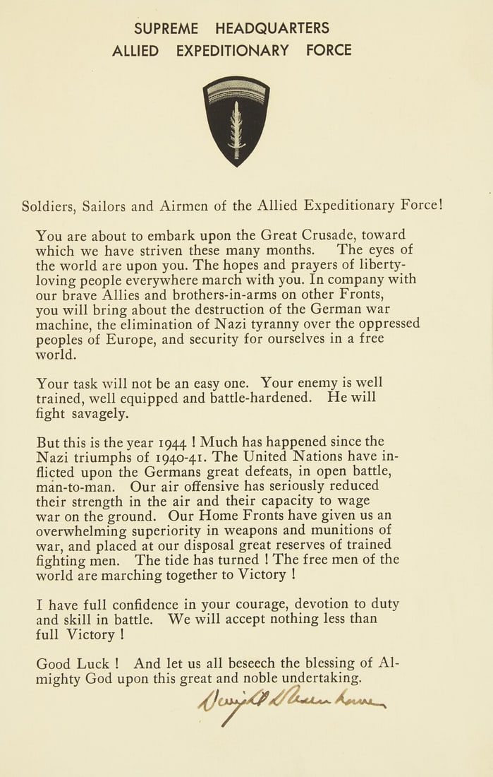 [Presidential] Eisenhower, Dwight D. Signed D-Day Leaflet (1 of 2)