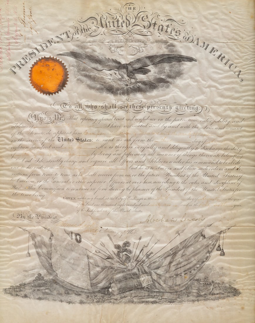 [Presidential] Lincoln, Abraham. Signed Military Commission (1 of 3)