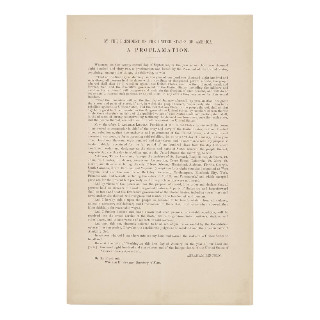 [Presidential] [Lincoln, Abraham] By the President of the United States of America. A Proclamation (1 of 2)