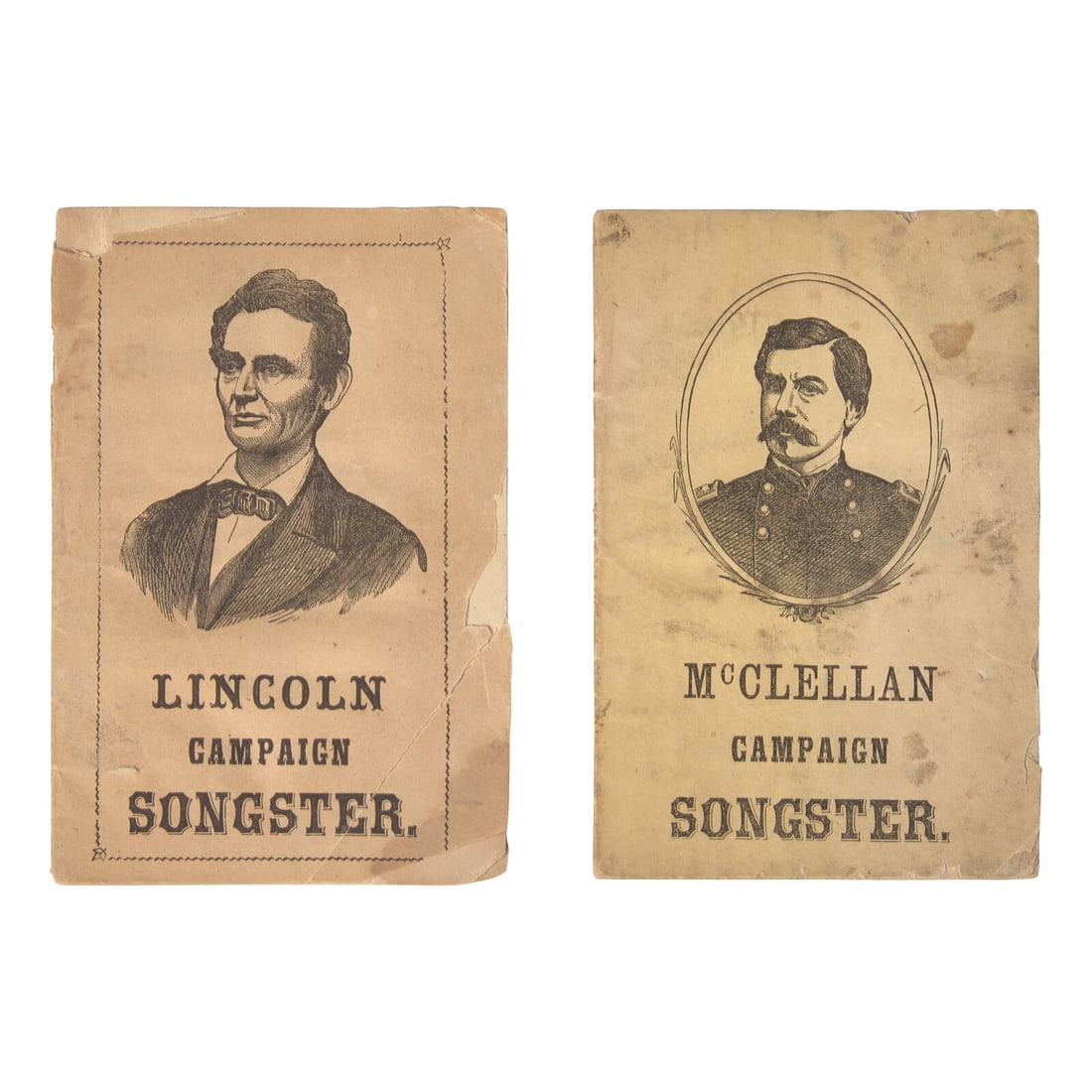 [Presidential] [Lincoln, Abraham and George B. McClellan]. Pair of Printed Campaign Songsters: [Presidential] [Lincoln, Abraham and George B. McClellan]. Pair of Printed Campaign Songsters Philadelphia: Mason & Co., 1864. 12mo. 16 pp. Titled: Lincoln Campaign Songster..., and M'Clellan Camp