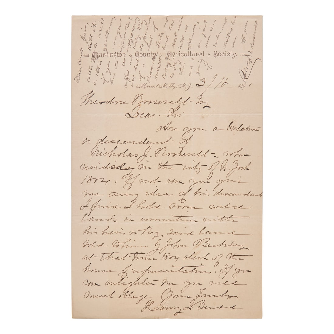 [Presidential] Roosevelt, Theodore. Autograph Note, signed (1 of 2)