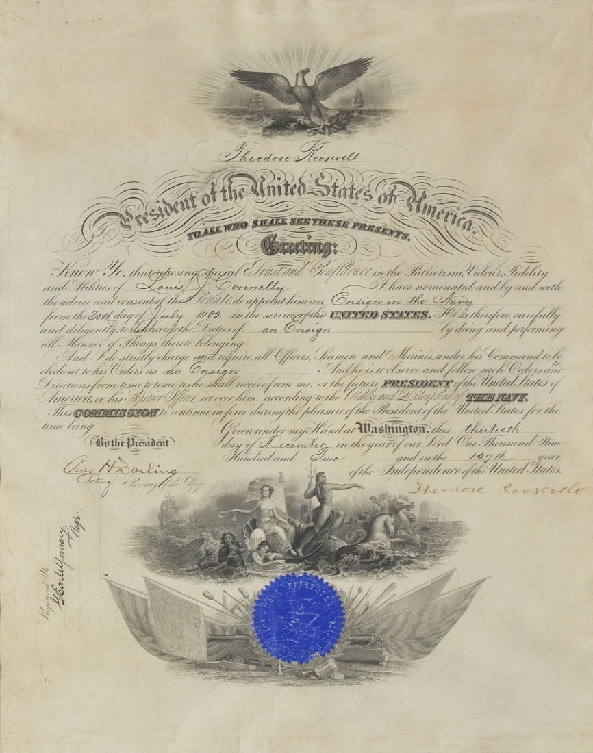 [Presidential] Roosevelt, Theodore. Signed Military Commission (1 of 2)
