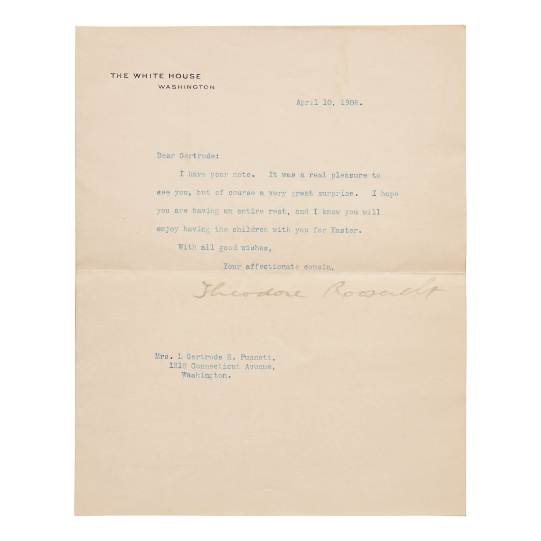 [Presidential] Roosevelt, Theodore. Typed Letter, signed (1 of 1)