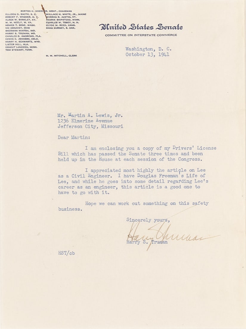 [Presidential] Truman, Harry S. Typed Letter, signed (1 of 2)