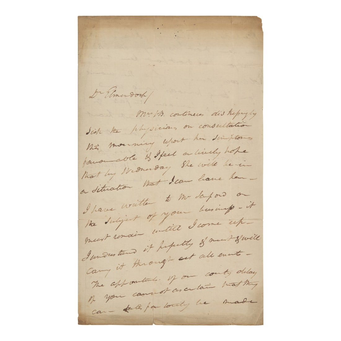 [Presidential] Van Buren, Martin. Autograph Letter, signed.: [Presidential] Van Buren, Martin. Autograph Letter, signed. The Only Known Letter by Martin Van Buren Discussing His Wife Hannah While She was Still Living (New York), March 18, 1818. Bifolium, 13 x 7