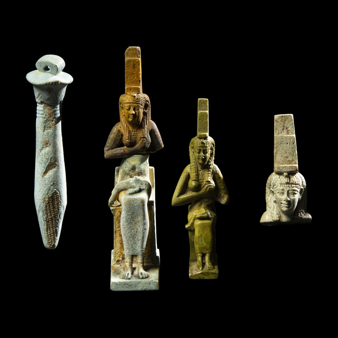 Three Egyptian Faience Isis Fragments and a Djed Pillar (1 of 6)