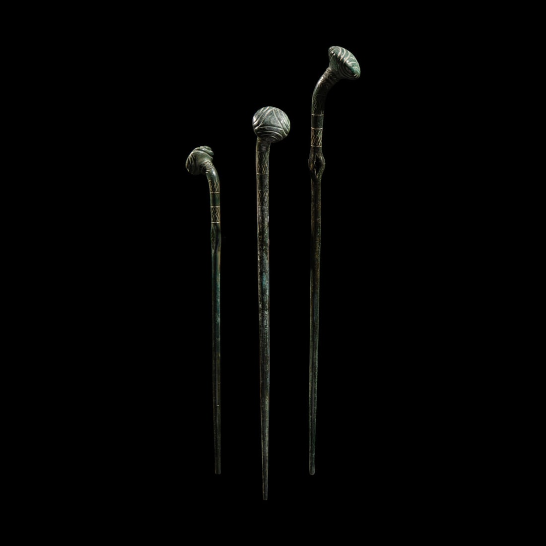 Three Anatolian Bronze Dress Pins: Three Anatolian Bronze Dress Pins Circa 1000ñ800 B.C. Length of largest 34.5 cm (13 5/8 inches). Property from a Pacific Northwest Collection This lot is located in Chicago. Provenance: Ward Gall