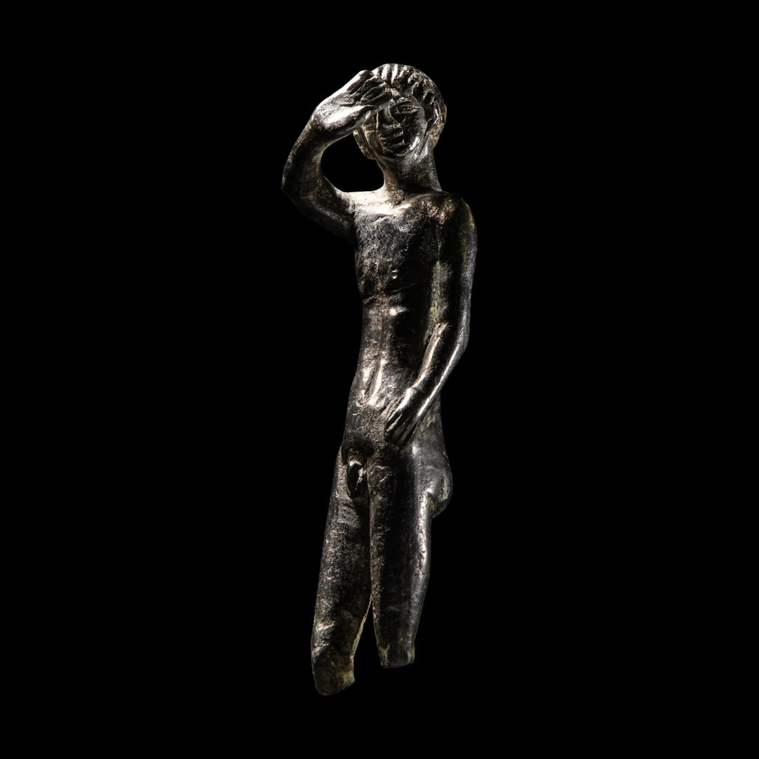 A Romano-Celtic Bronze Figure: A Romano-Celtic Bronze Figure Circa 1st Century A.D. Height 14 cm (5 1/2 inches). Property from a Pacific Northwest Collection This lot is located in Chicago. Provenance: Art Market, London. Private C