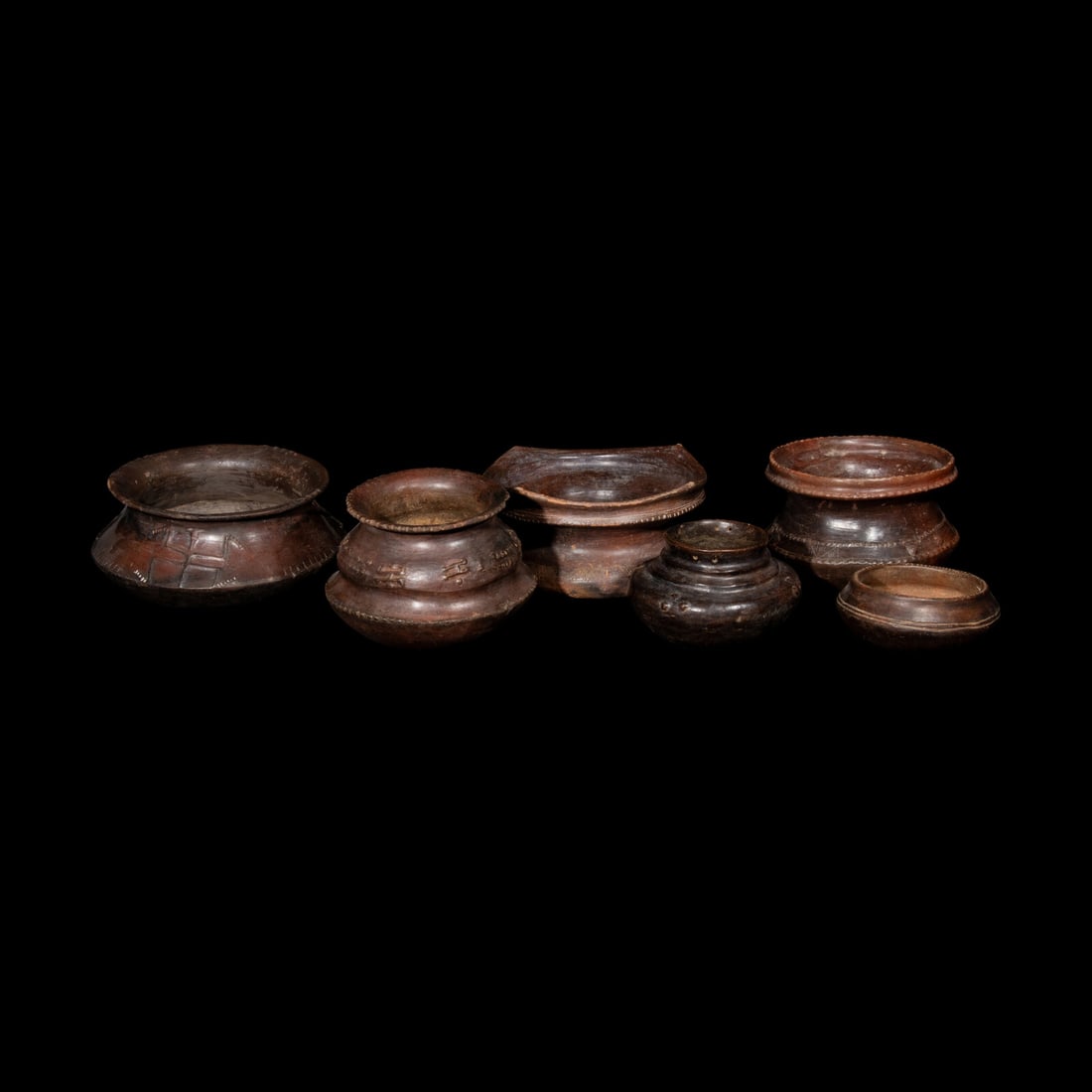 Six San Agustin Burnished Carinated Bowls: Six San Agustin Burnished Carinated Bowls Colombia, Circa 600 B.C.-100 A.D. Width of widest 21.6 cm (8 1/2 inches). This lot is located in Chicago. Provenance: Private Collection, Atlanta, Georgia. Je