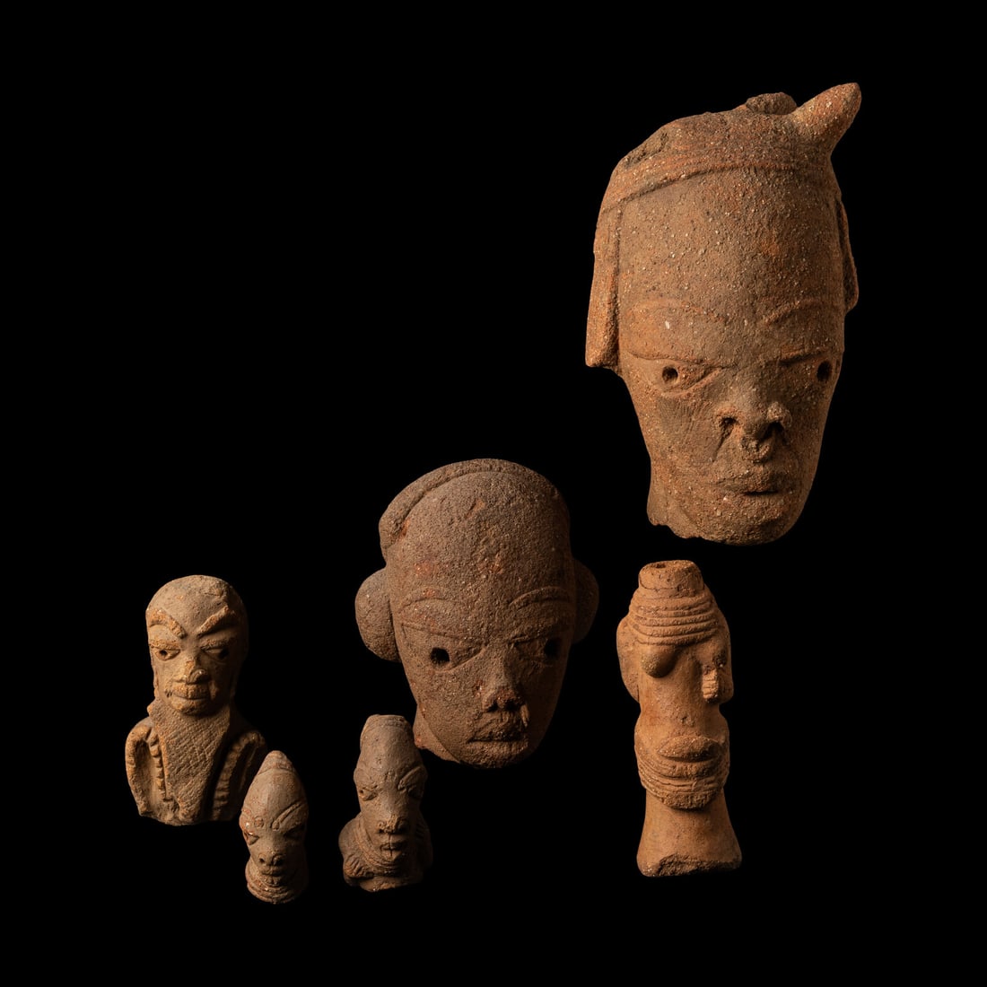 Six Nok Terracotta Heads and Figures (1 of 3)