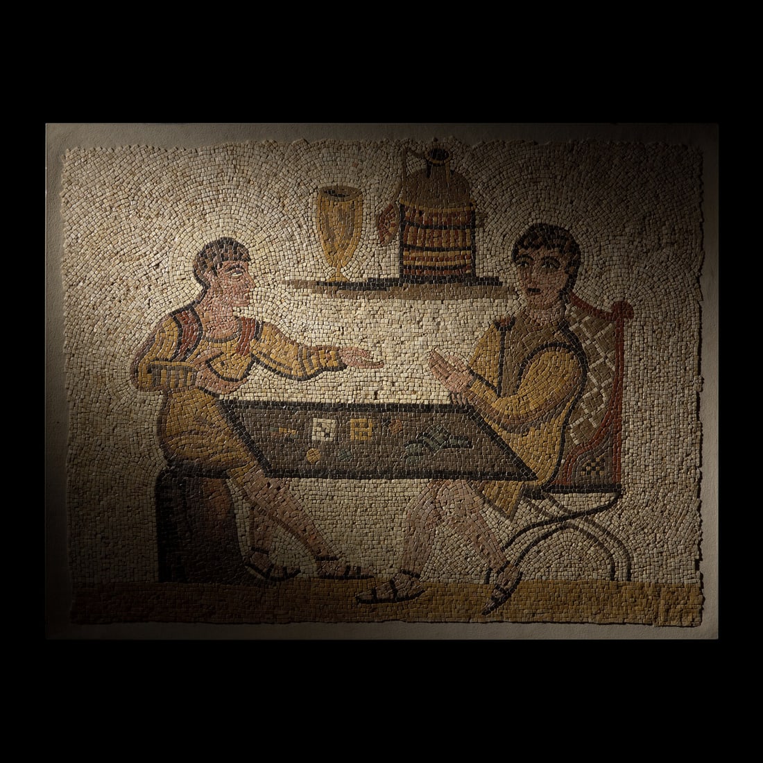 A Roman Style Stone Mosaic Panel with Men Playing a Dice Game (1 of 5)