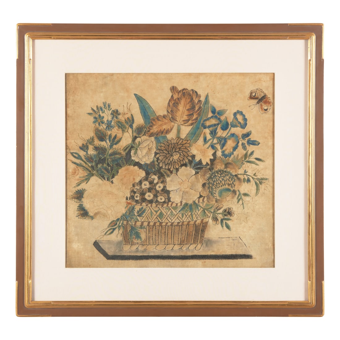 American School 19th Century, Eliza Annie Dunster (19th Century), A Theorem: Basket with Flowers (1 of 5)