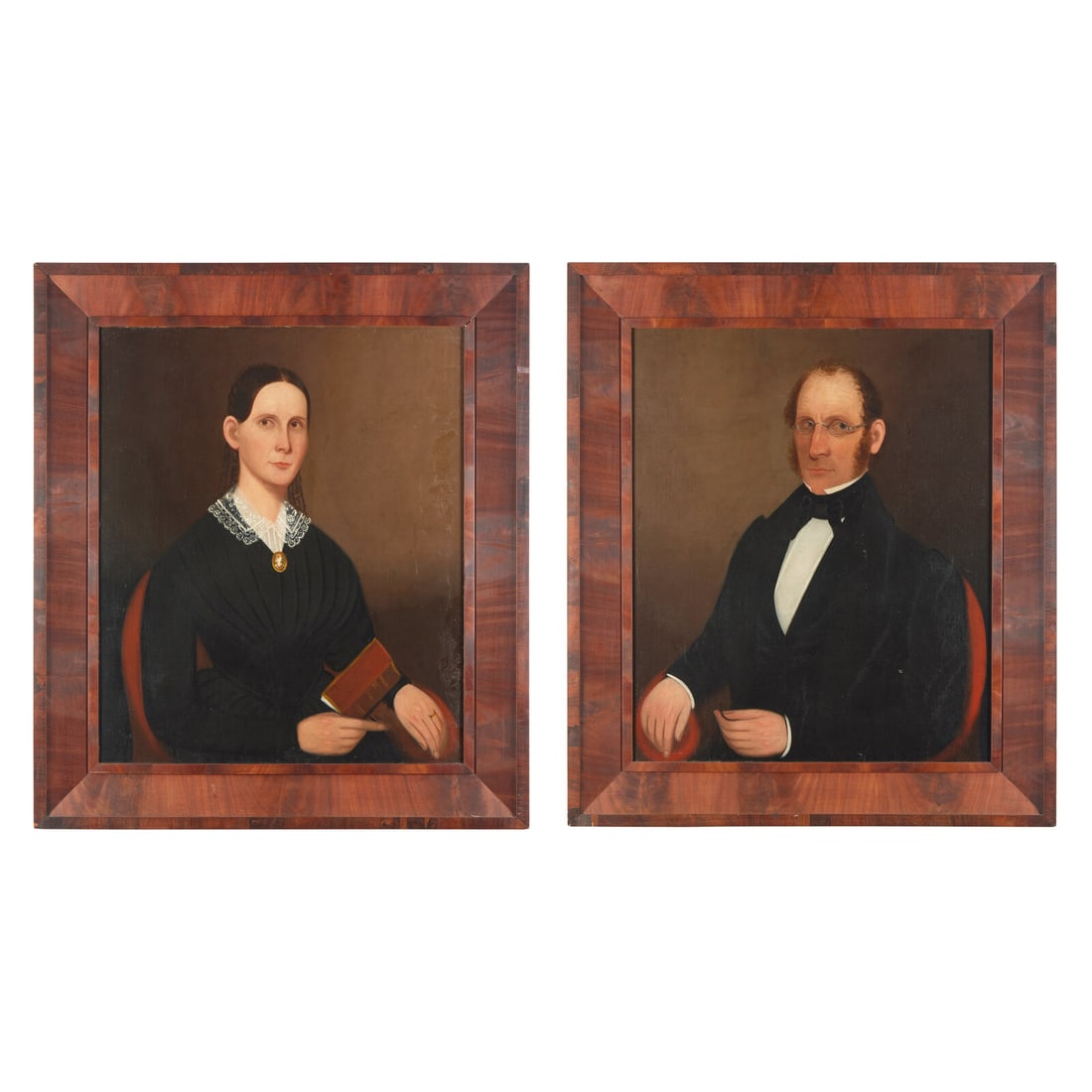 American School 19th Century, A Pair of Portraits: Lady and Gentleman: American School 19th Century, A Pair of Portraits: Lady and Gentleman Circa 1840 oil on canvas, framed. 31 7/8 x 26 3/4 inches (sight), 41 x 35 3/4 inches (frame). 40.94 x 35.88 x 1.13 in Property of 
