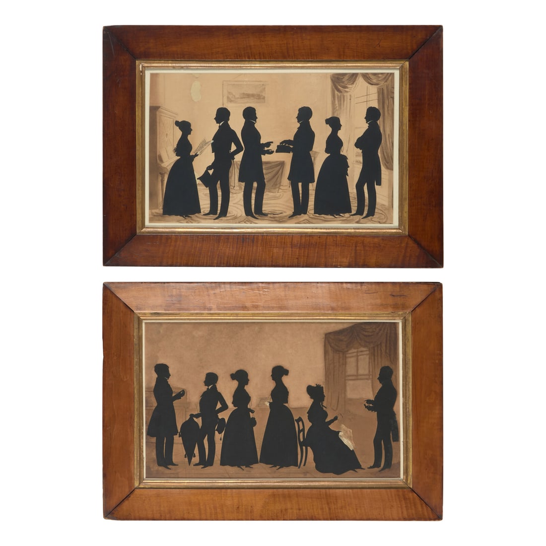 Auguste Amant Constant Fidèle Edouart (1789-1861), Two Silhouette Profile Portraits Groups: Auguste Amant Constant Fidèle Edouart (1789-1861), Two Silhouette Profile Portraits Groups Circa 1840 one signed and dated, "Aug. Edouart fecit 1838", cut-out paper, against interior backdrops, p