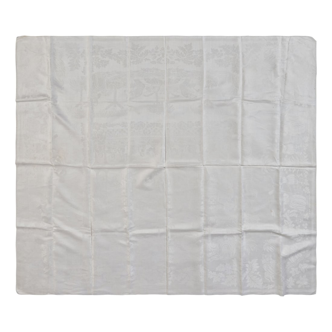 An Ecclesiastical White Damask Linen Altar Cloth Depicting Scenes from the Life of Christ (1 of 3)