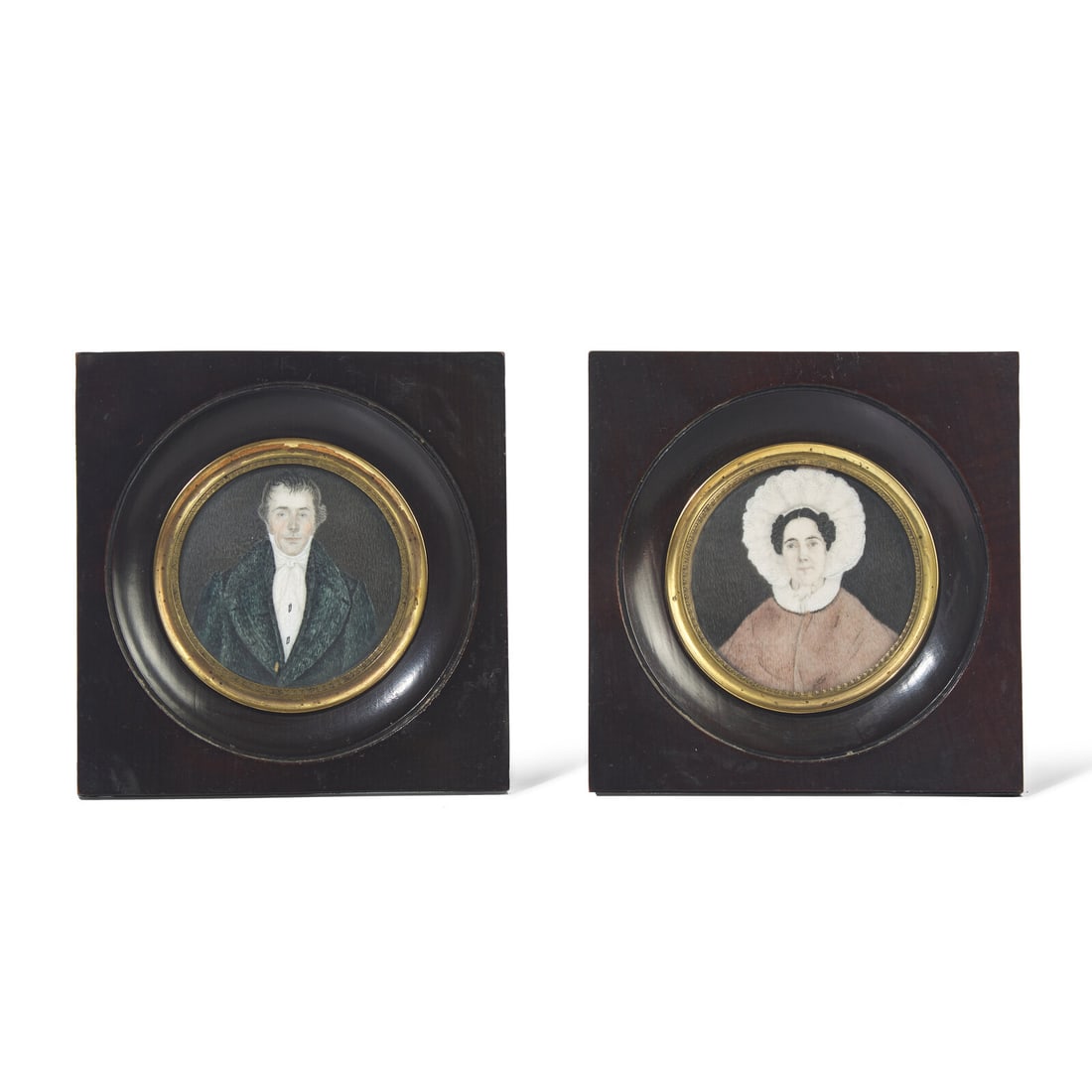 English or French School 19th Century, A Pair of Portrait Miniatures: Lady and Gentleman (1 of 2)