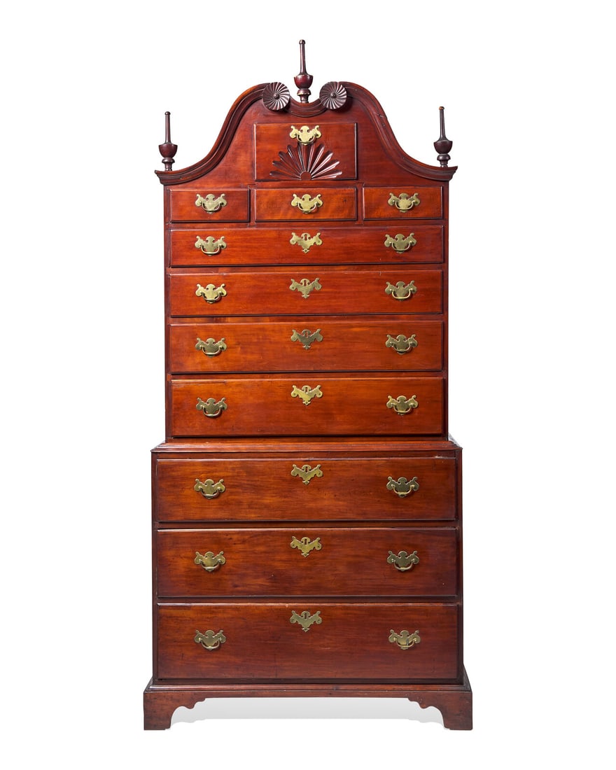 A Chippendale Cherry Carved Scroll-Top Chest-on-Chest (1 of 3)