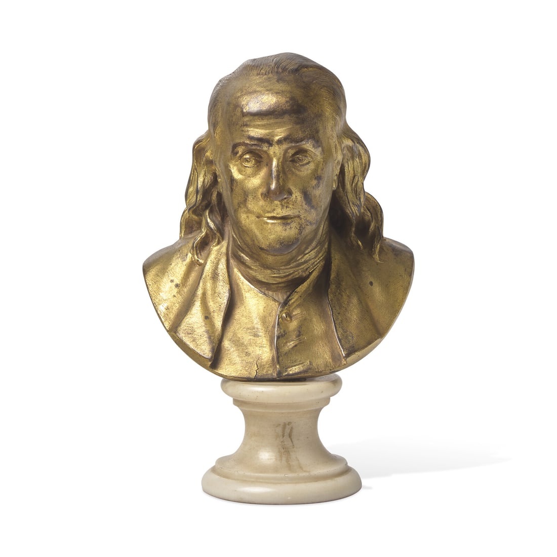 A French Gilt Bronze Bust of Benjamin Franklin, After the Example by Jean-Antoine Houdon (French,