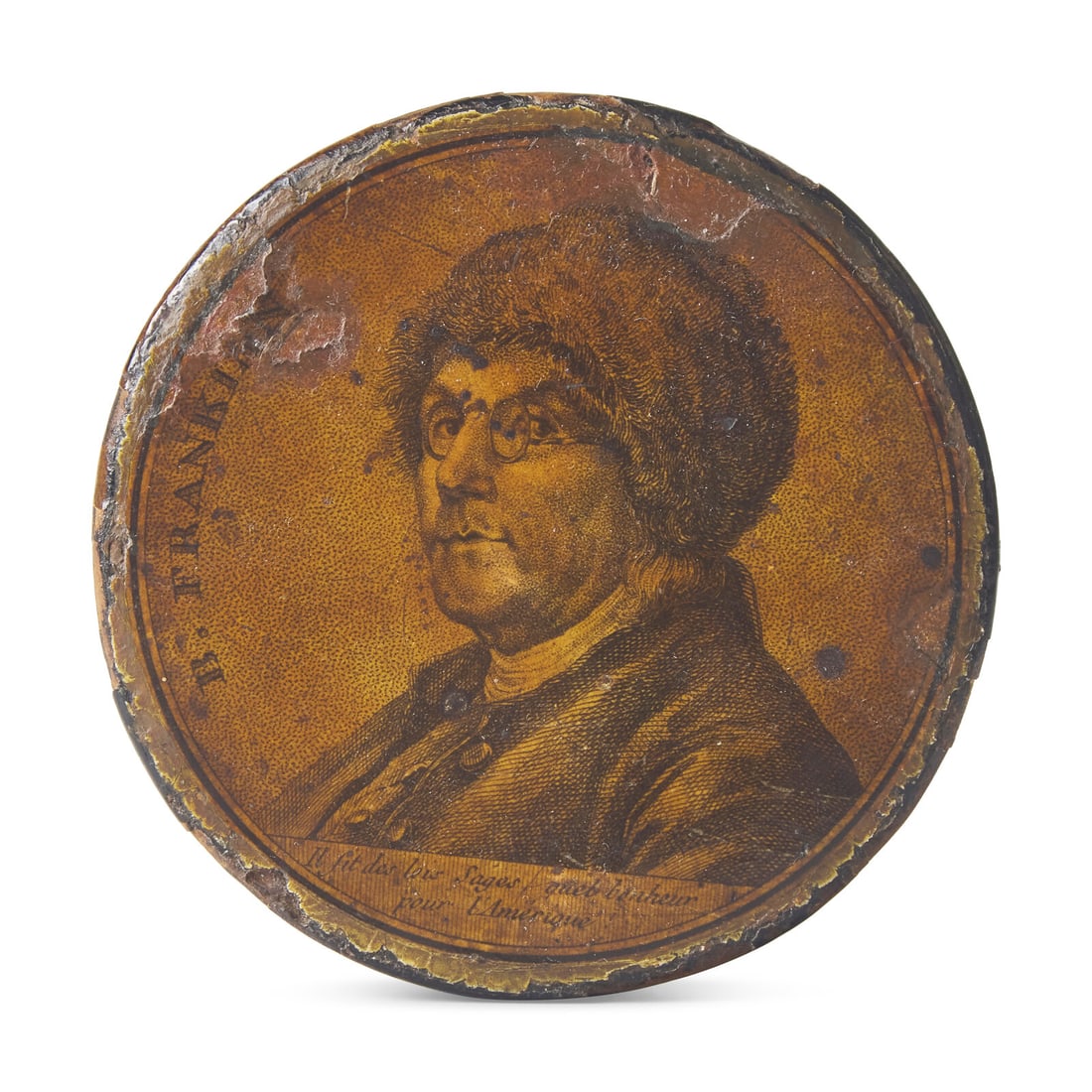 A Papier Mache Snuff Box Depicting Benjamin Franklin (1 of 3)