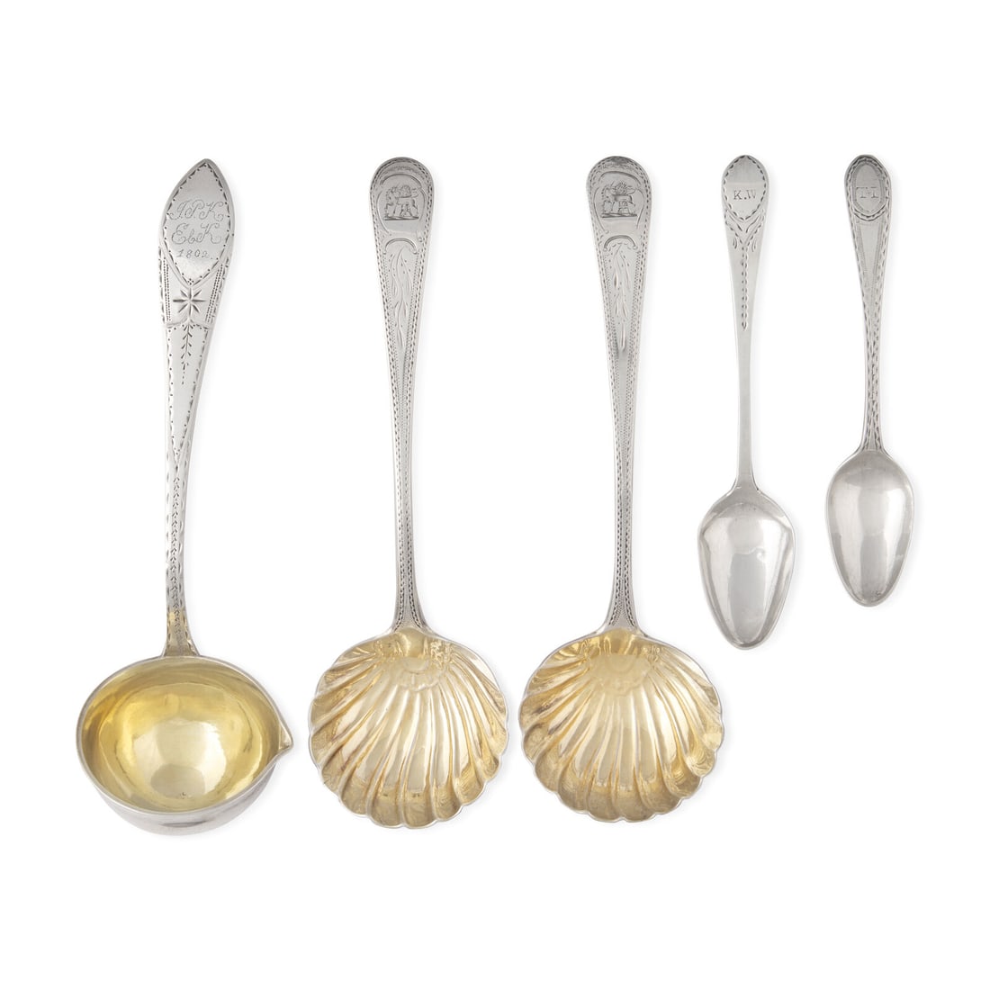 An Assorted Group of Five Silver Spoons and Sauce Ladles (1 of 3)