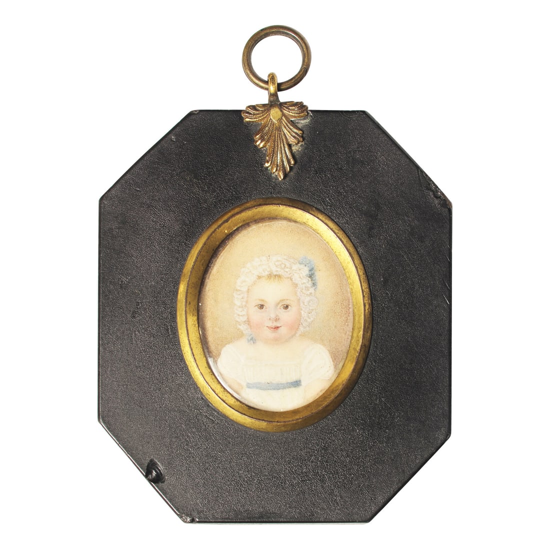 Anglo-American School 19th Century, A Portrait Miniature of a Baby with Bonnet (1 of 2)